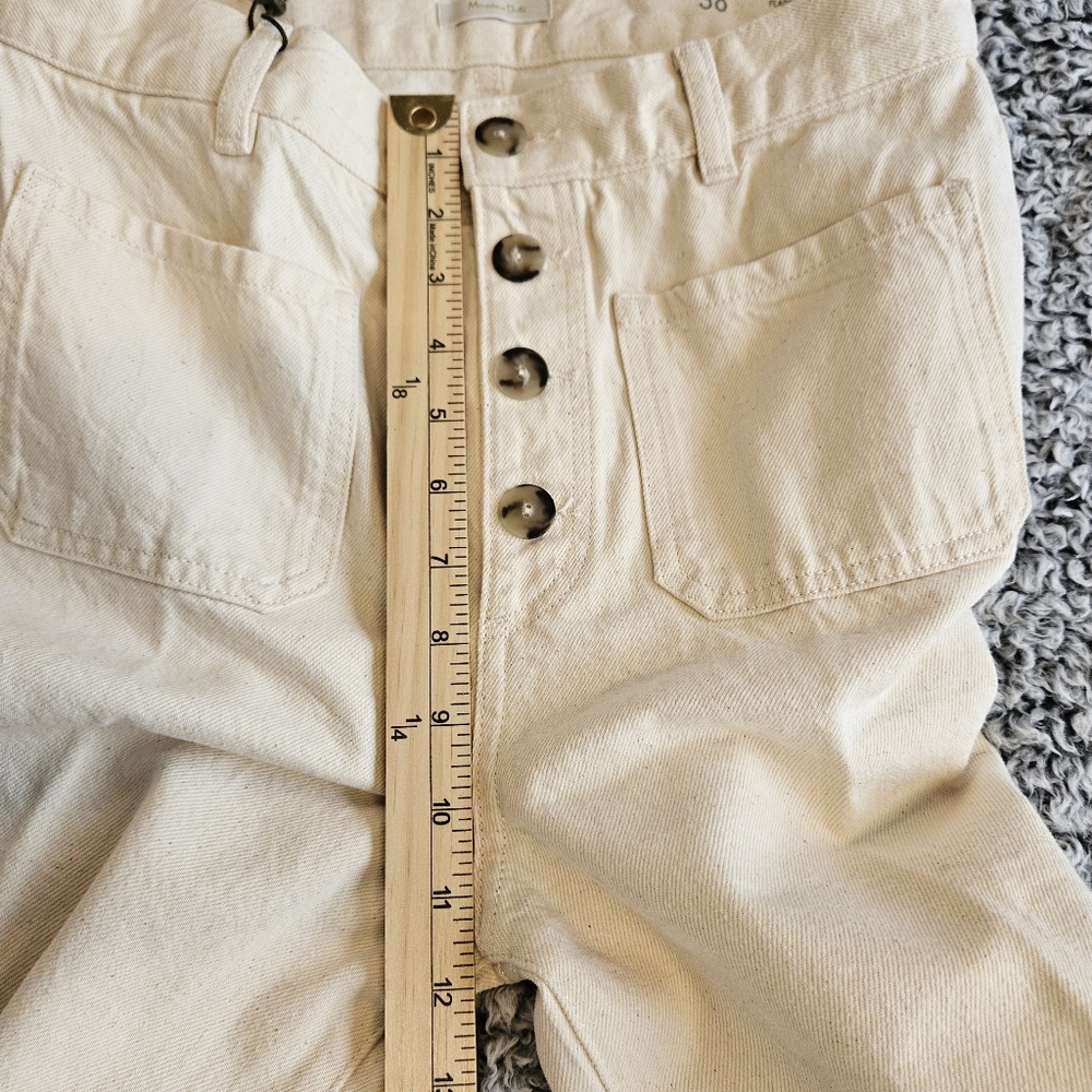 Massimo Dutti Cream Jeans US 6 High Rise Wide Flare Leg Full Length Button Fly - Picture 12 of 13